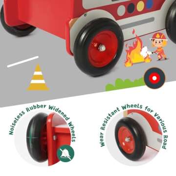 labebe Wooden Baby Walker, Baby Push Walker, Learning Walker Push Toy for Toddlers 1-3 Year Old Boys and Girls, Fire Truck Walker with Wheels