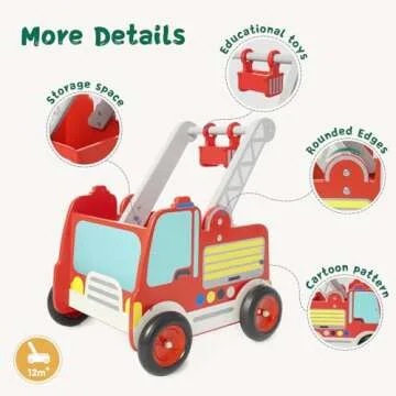 labebe Wooden Baby Walker, Baby Push Walker, Learning Walker Push Toy for Toddlers 1-3 Year Old Boys and Girls, Fire Truck Walker with Wheels