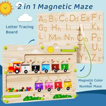 Lechchy 2 in 1 Magnetic Color and Number Maze + ABC Alphabet Tracing Board, Wooden Montessori Toys f...