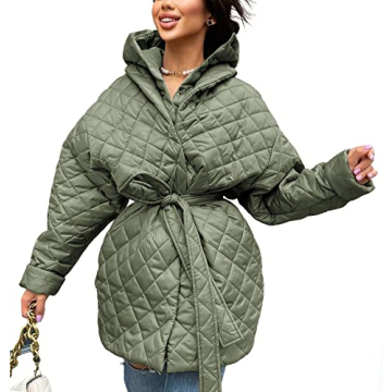 BTFBM Women Button Down Quilted Jacket Coat 2023 Fall Winter Fashion Belt Pockets Removable Padded H...