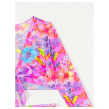 BEAUDRM Women's 4 Piece Allover Print Bikini Halter Neck Triangle Set High Cut Bikini Swimsuit Bathing Suit Multicolor B X-Large