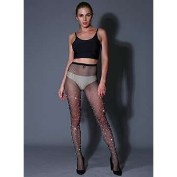 CHRLEISURE Women's Sparkle Rhinestone Fishnets, Sexy Sparkly Glitter Party Concert Outfit Fishnet St...