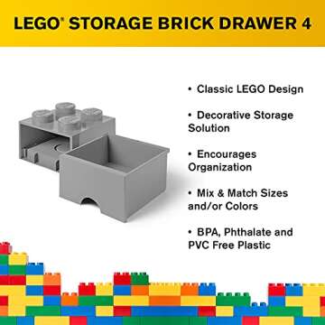 Room Copenhagen, LEGO Brick Drawer - Stackable Storage and Décor - Brick 4, Medium Stone Grey