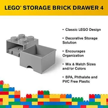 Room Copenhagen, LEGO Brick Drawer - Stackable Storage and Décor - Brick 4, Medium Stone Grey