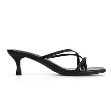 Athlefit Elegant Strappy Kitten Heels For Women – Chic Flip Flops in Black