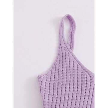 SweatyRocks Women's Casual Spaghetti Strap Ruffle Hem Peplum Cropped Knit Sweater Purple L