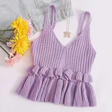 SweatyRocks Women's Spaghetti Strap Ruffle Cropped Sweater