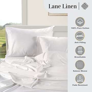 LANE LINEN 100% Egyptian Cotton Sheets Queen Size - 1000 Thread Count White Bed Sheets for Queen Size Bed, Long Staple Cotton Bedding Sheets, Sateen Weave, Luxury Hotel Sheets, Fits upto 17" Mattress