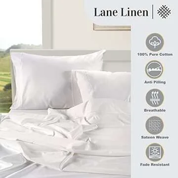 LANE LINEN 100% Egyptian Cotton Sheets Queen Size - 1000 Thread Count White Bed Sheets for Queen Size Bed, Long Staple Cotton Bedding Sheets, Sateen Weave, Luxury Hotel Sheets, Fits upto 17" Mattress