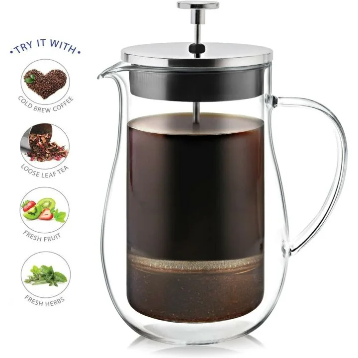 Teabloom Louvre Glass Tea Press - 34 OZ Insulated