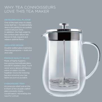 Teabloom Louvre Glass Tea Press - 34 OZ Insulated
