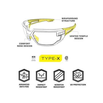 Mechanix Wear Vision Type-X Safety Glasses - Advanced Anti Fog, Scratch Resistant, Lightweight Prote...