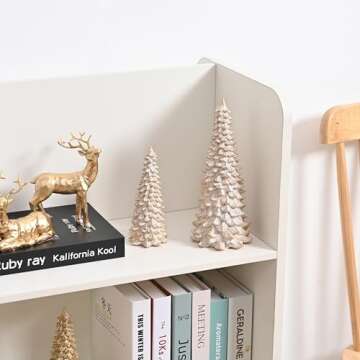 AOMOONOA Resin Christmas Tree Figurines, 2Pcs Distressed White with Gold Table top Christmas Trees, Small Christmas Tree Figurine Set, Decorative Xmas Trees for Rustic Christmas Decor