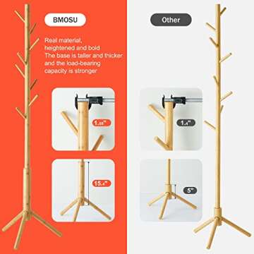 BMOSU Coat Rack freestanding Stand Bamboo Wooden Coat Tree 8 Hooks 3 Adjustable Standing Jackets Hanger Hallway Corner Parlor(Nature)