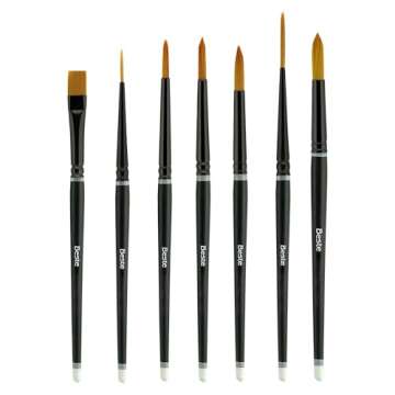 Creative Mark Best Golden Taklon Paint Brushes- Try-Me Watercolor Set of 7- Multi-Diameter Natural Bristle Watercolor Brushes- Short Handle Paint Brush For Artists, Watercolor, Acrylic Paint & Gouache