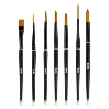 Creative Mark Best Golden Taklon Paint Brushes- Try-Me Watercolor Set of 7- Multi-Diameter Natural Bristle Watercolor Brushes- Short Handle Paint Brush For Artists, Watercolor, Acrylic Paint & Gouache