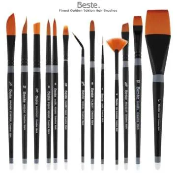 Creative Mark Best Golden Taklon Paint Brushes- Try-Me Watercolor Set of 7- Multi-Diameter Natural Bristle Watercolor Brushes- Short Handle Paint Brush For Artists, Watercolor, Acrylic Paint & Gouache