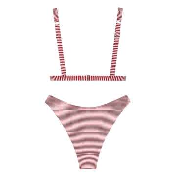 ZAFUL Bikini Sets for Women Triangle Textured Plunging High Cut Cheeky Bikini Swimsuits Two Piece Bathing Suits(3-Deep Red, M)