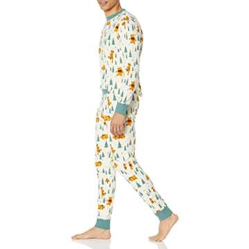 Amazon Essentials Disney | Marvel | Star Wars Men's Snug-Fit Pajama Sleep Sets, Pooh Holiday Forest - Mens Snug Fit, Large