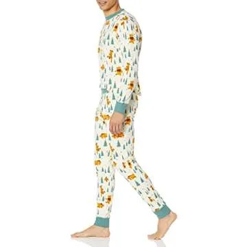 Amazon Essentials Disney | Marvel | Star Wars Men's Snug-Fit Pajama Sleep Sets, Pooh Holiday Forest - Mens Snug Fit, Large