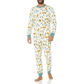 Amazon Essentials Disney | Marvel | Star Wars Men's Snug-Fit Pajama Sleep Sets, Pooh Holiday Forest - Mens Snug Fit, Large