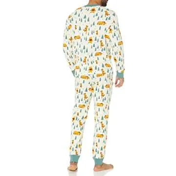 Amazon Essentials Disney | Marvel | Star Wars Men's Snug-Fit Pajama Sleep Sets, Pooh Holiday Forest - Mens Snug Fit, Large