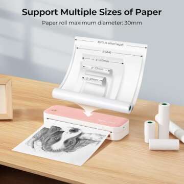 MUNBYN Portable Printer ITP01, Bluetooth Thermal Printer for Travel, Support 8.5x11 US Letter & A4 Thermal Paper, Compatible with Android and iOS Phone & Laptop, Inkless Printer (Pink)