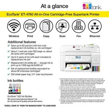 Epson EcoTank ET-4760: Wireless All-in-One Supertank Printer
