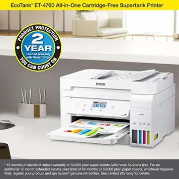 Epson EcoTank ET-4760: Wireless All-in-One Supertank Printer