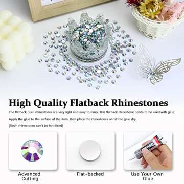 Briskbloom 4500PCS Resin Flatback Rhinestone, 2mm 3mm 4mm 5mm 6mm AB Iridescent Flatback Rhinestones...