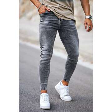 GINGTTO Mens Grey Jeans Slim Fit Stretch,Skinny Jeans Men Designer Casual Jeans for Men 30