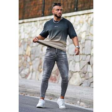 GINGTTO Mens Grey Jeans Slim Fit Stretch,Skinny Jeans Men Designer Casual Jeans for Men 30