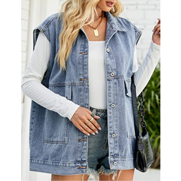 Oulivey Oversized Denim Vest for Women – Stylish & Functional