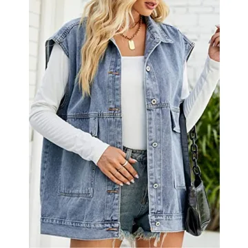 Oulivey Oversized Denim Vest for Women – Stylish & Functional