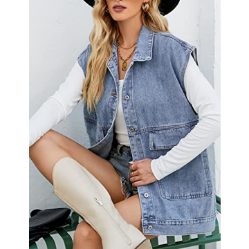 Oulivey Oversized Denim Vest for Women – Stylish & Functional