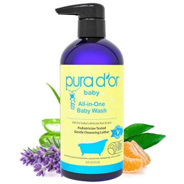 PURA D'OR 16 Oz All-in-One Calming Baby Wash & Shampoo For Hair & Entire Body, Tear Free, Sulfate Fr...