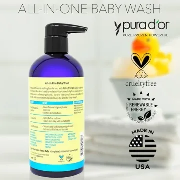 PURA D'OR 16 Oz All-in-One Calming Baby Wash & Shampoo For Hair & Entire Body, Tear Free, Sulfate Free, Natural Aloe Vera, USDA Biobased Gentle Formula