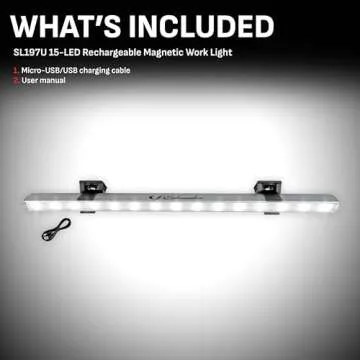 Schumacher SL197U 15-LED Rechargeable Magnetic Work Light – 180° Adjustable Positioning – Dual Magnetic Brackets – Lithium Ion Rechargeable Battery – High-Power SMD LEDs