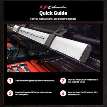 Schumacher SL197U 15-LED Rechargeable Magnetic Work Light – 180° Adjustable Positioning – Dual Magnetic Brackets – Lithium Ion Rechargeable Battery – High-Power SMD LEDs
