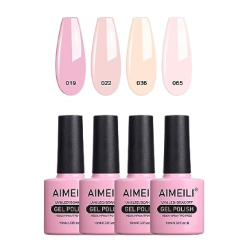AIMEILI Soak Off U V LED Hema Free Nude Gel Nail Polish Natural Sheer Pink Nail Polish Gel Set Of 4p...