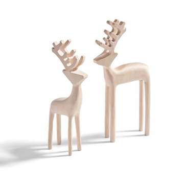 LampLust Wooden Deer Figurines for Christmas Decor
