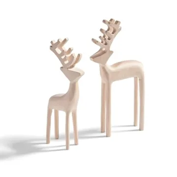 LampLust Wooden Deer Figurines for Christmas Decor