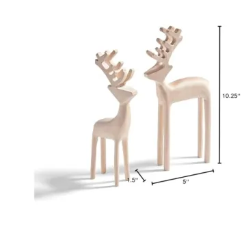 LampLust Wooden Deer Figurines for Christmas Decor