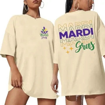 Mardi Gras Oversized Shirt for Women New Orlean Carnival Tee Shirt Outfit Holiday Short Sleeve Tops ...