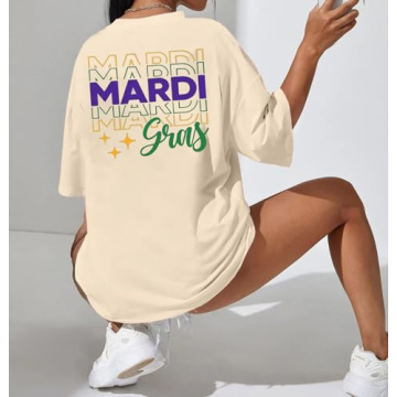 Mardi Gras Oversized Tee Shirt for Women Festive Comfort