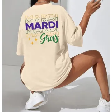 Mardi Gras Oversized Tee Shirt for Women Festive Comfort
