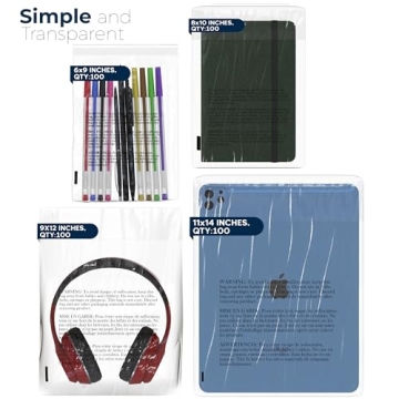 Poly Bags with Suffocation Warning - 400 Pack Clear Resealable Bags