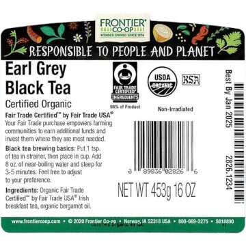 Frontier Co-op Organic Earl Grey Tea Loose Leaf, 1lb Bulk Bag - Premium Dried Loose Leaf Tea - Aroma...
