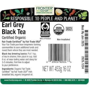 Frontier Co-op Organic Earl Grey Tea Loose Leaf, 1lb Bulk Bag - Premium Dried Loose Leaf Tea - Aroma...