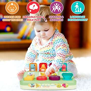 Baby Pop Up Toy- Colorful Cause and Effect Toys for Babies 12 Months Montessori Toy Toddler Infant Toys- Cute Jungle Pop Up Baby Toy- Popup Dinosaur Toy for Early Learning, Playing and Development Toy